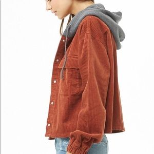 Forever 21 corduroy hooded jacket size S brown